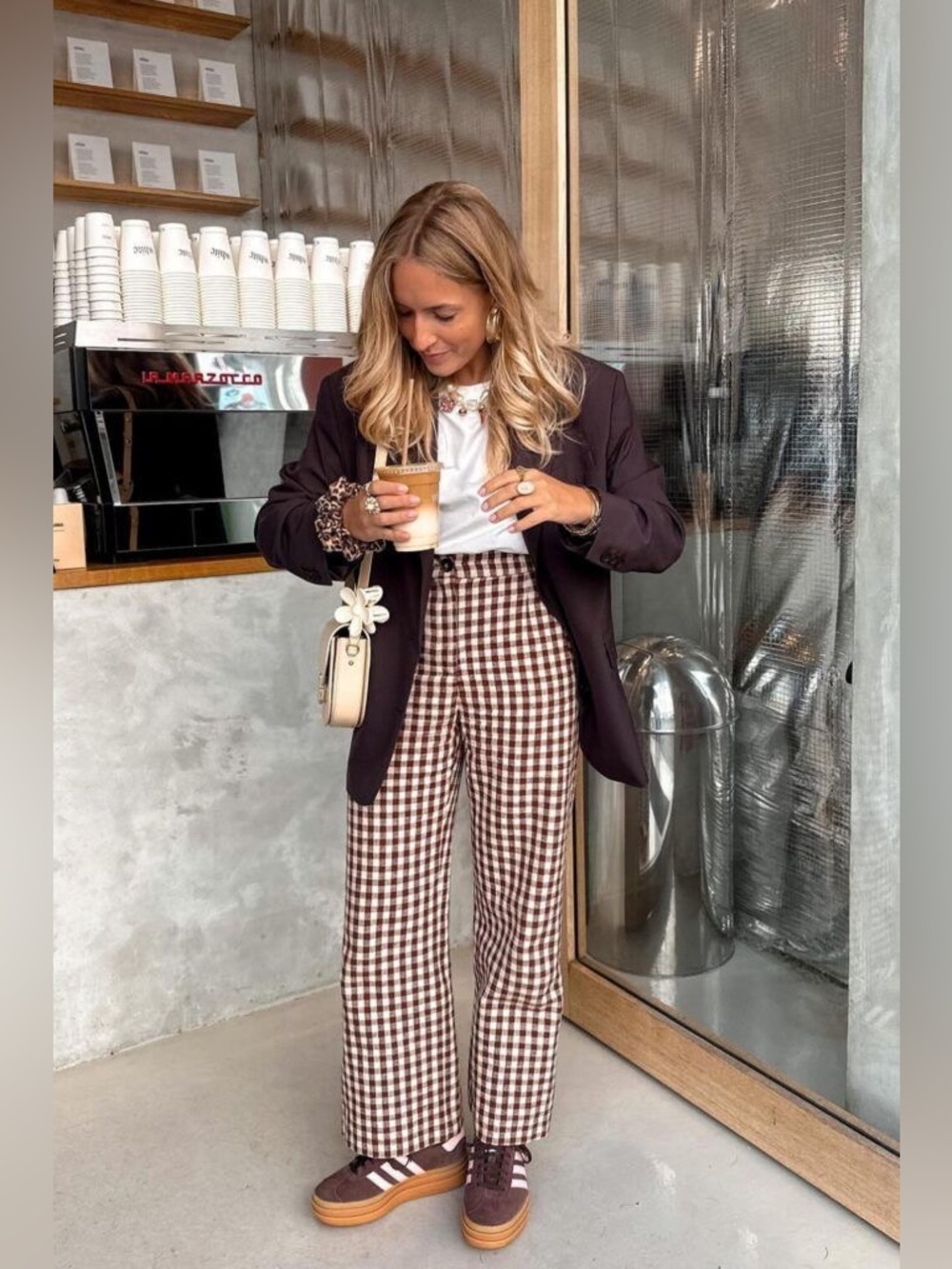 Vintage Jones New York Chocolate Brown Gingham Plaid Pants US 12 Preppy Classic